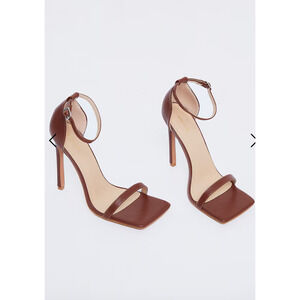 PU Barely There Strappy Heeled Sandals - Brown